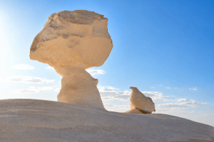 Desert hoodoos under bright skies