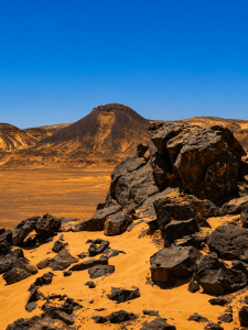 Desert panorama with volcanic terrain